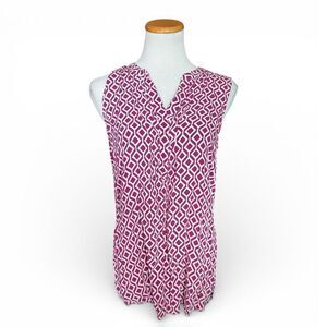 Womens Sandra Diamond Allover Print Split Neck Sleeveless Top - Sz XL